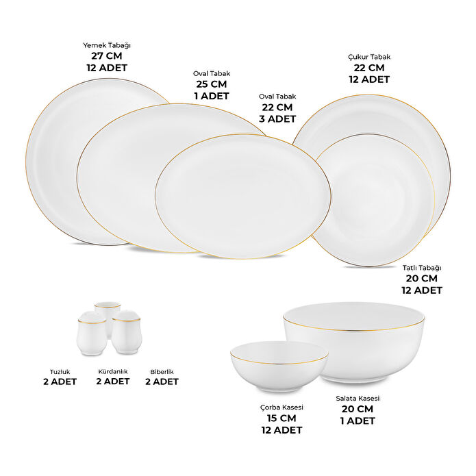 Emsan Galia Fine Bone 59 Parça 12 Kişilik Yuvarlak Yemek Takımı Gold