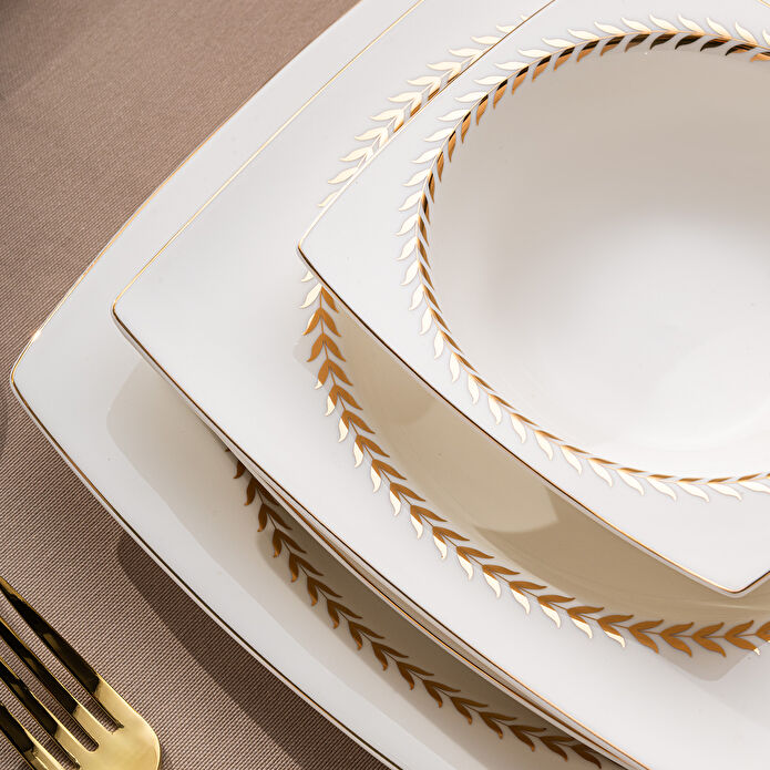 Emsan Başak Fine Bone 60 Parça 12 Kişilik Kare Yemek Takımı Gold