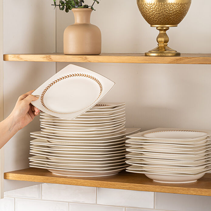 Emsan Başak Fine Bone 60 Parça 12 Kişilik Kare Yemek Takımı Gold