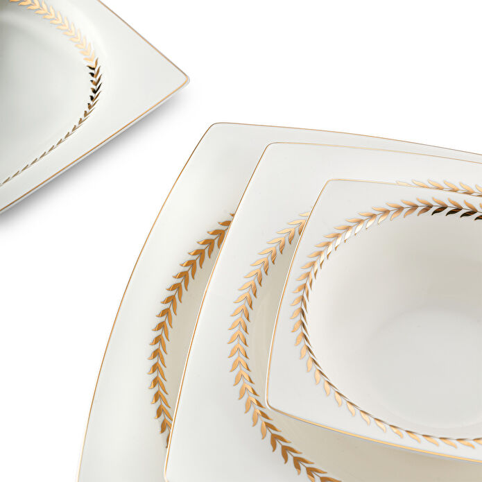 Emsan Başak Fine Bone 60 Parça 12 Kişilik Kare Yemek Takımı Gold