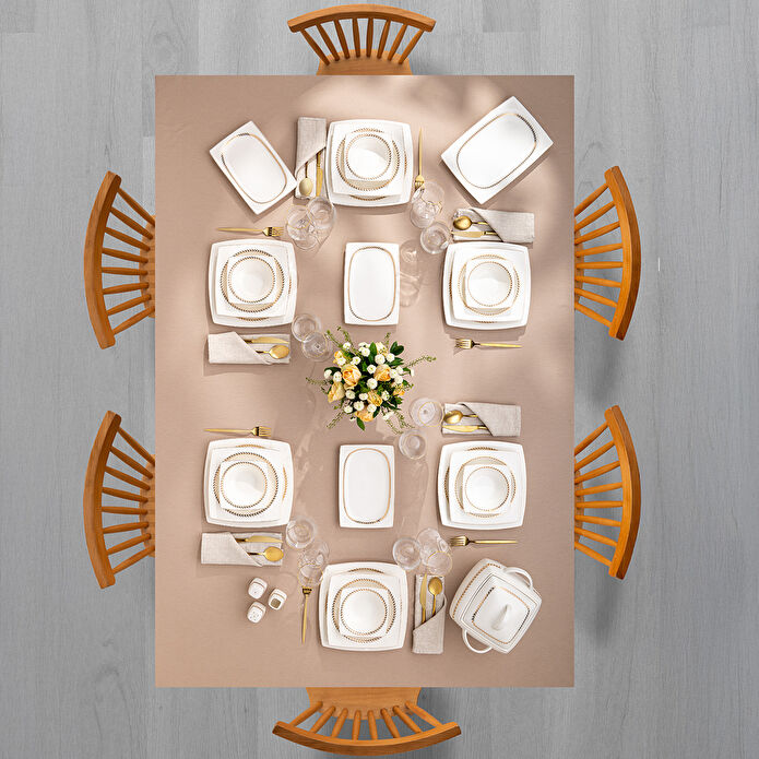 Emsan Başak Fine Bone 60 Parça 12 Kişilik Kare Yemek Takımı Gold