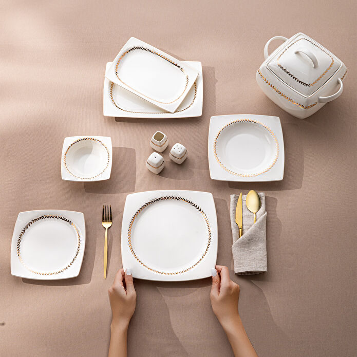 Emsan Başak Fine Bone 60 Parça 12 Kişilik Kare Yemek Takımı Gold