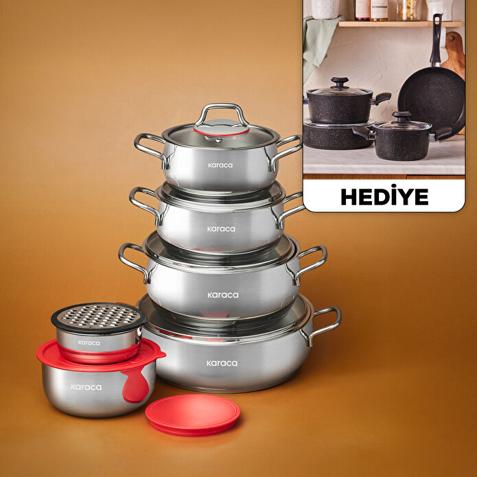 Karaca Emirgan Xl İndüksiyon Tabanlı 13 Parça Saklama Kaplı Çelik Tencere Seti