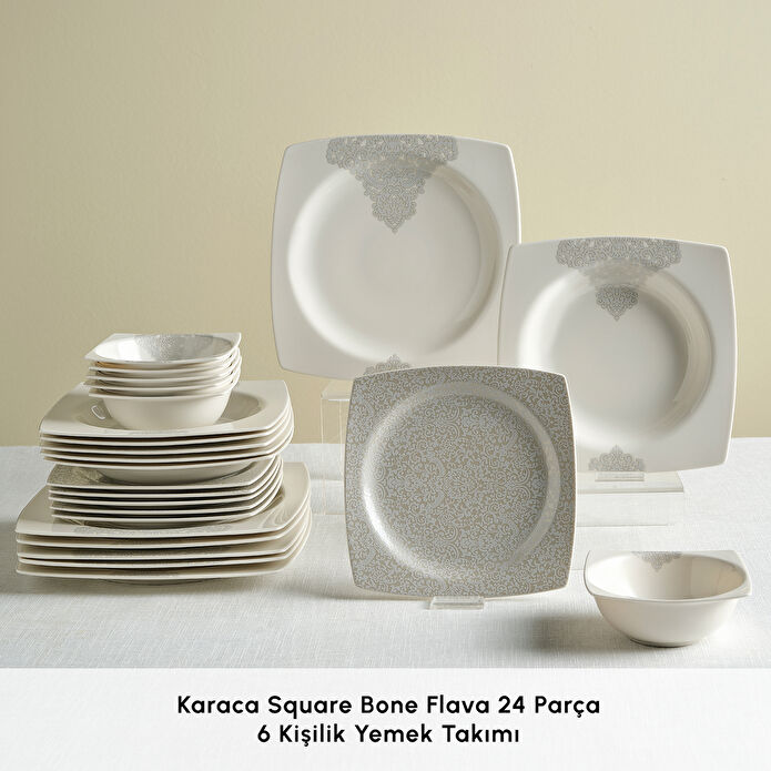 Karaca Square Bone Flava 24 Parça 6 Kişilik Yemek Takımı
