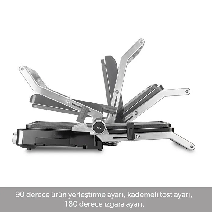 Homend Grilliant 1340H 4 Dilim Kapasiteli Gövde Alt ve Üst Sıcaklığı Ayrı Kontrol Edilebilen Döküm Plakalı Tost ve Izgara Makinesi Inox 2000W