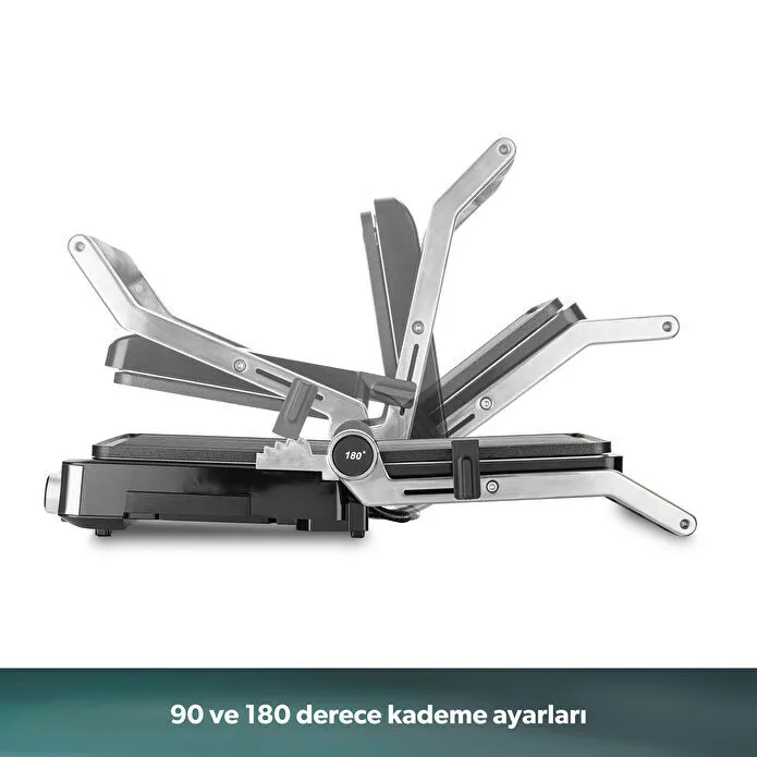 Homend Grilliant 1340H 4 Dilim Kapasiteli Gövde Alt ve Üst Sıcaklığı Ayrı Kontrol Edilebilen Döküm Plakalı Tost ve Izgara Makinesi Inox 2000W