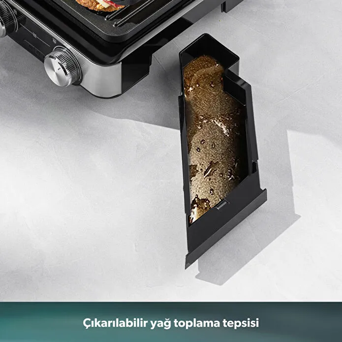 Homend Grilliant 1340H 4 Dilim Kapasiteli Gövde Alt ve Üst Sıcaklığı Ayrı Kontrol Edilebilen Döküm Plakalı Tost ve Izgara Makinesi Inox 2000W