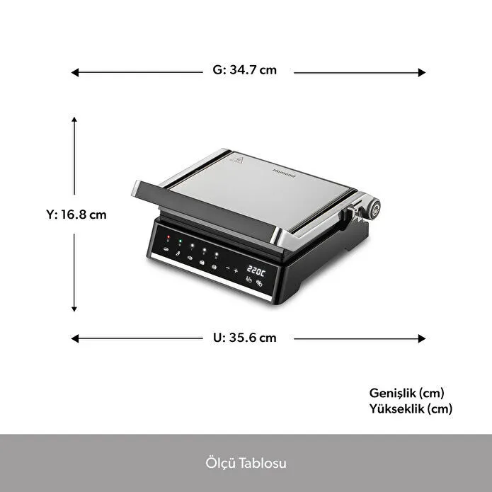 Homend Grilliant 1341H Inox Gövdeli, Döküm Plakalı, 5 Programlı, Led Ekranlı Tost ve Izgara Makinesi