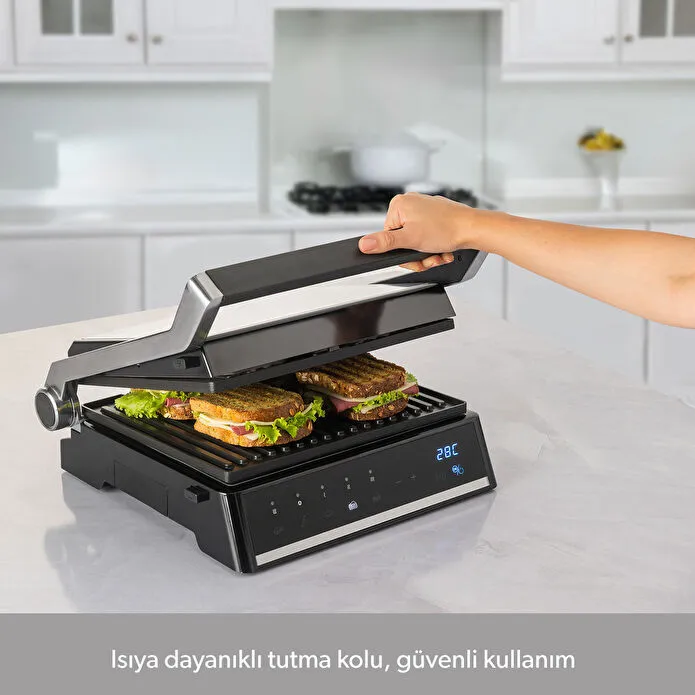 Homend Grilliant 1341H Inox Gövdeli, Döküm Plakalı, 5 Programlı, Led Ekranlı Tost ve Izgara Makinesi