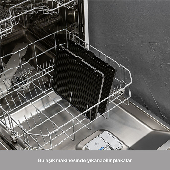 Homend Grilliant 1341H Inox Gövdeli, Döküm Plakalı, 5 Programlı, Led Ekranlı Tost ve Izgara Makinesi