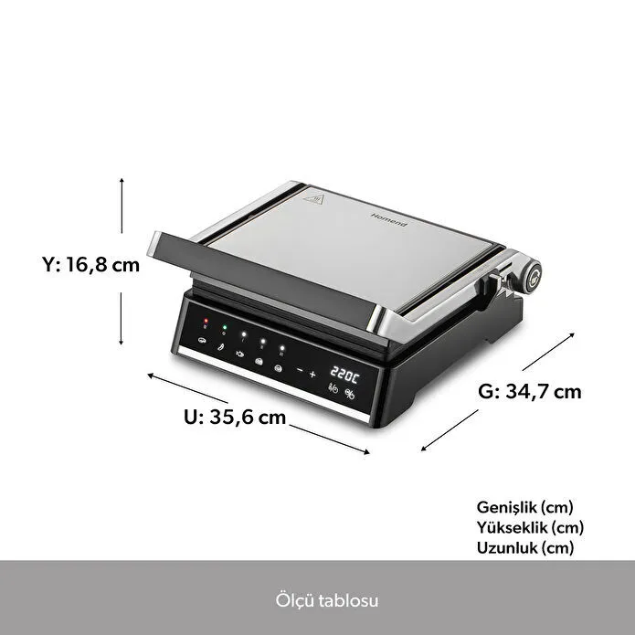 Homend Grilliant 1341H Inox Gövdeli, Döküm Plakalı, 5 Programlı, Led Ekranlı Tost ve Izgara Makinesi