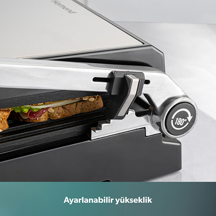 Homend Grilliant 1341H Inox Gövdeli, Döküm Plakalı, 5 Programlı, Led Ekranlı Tost ve Izgara Makinesi