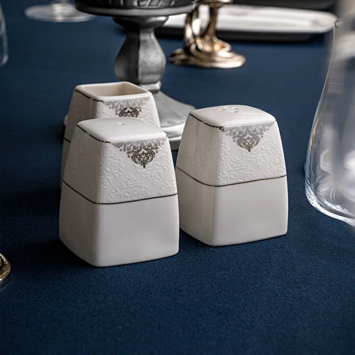 Emsan New Yasemin Porselen 60 Parça 12 Kişilik Yarım Kare Yemek Takımı Platin 