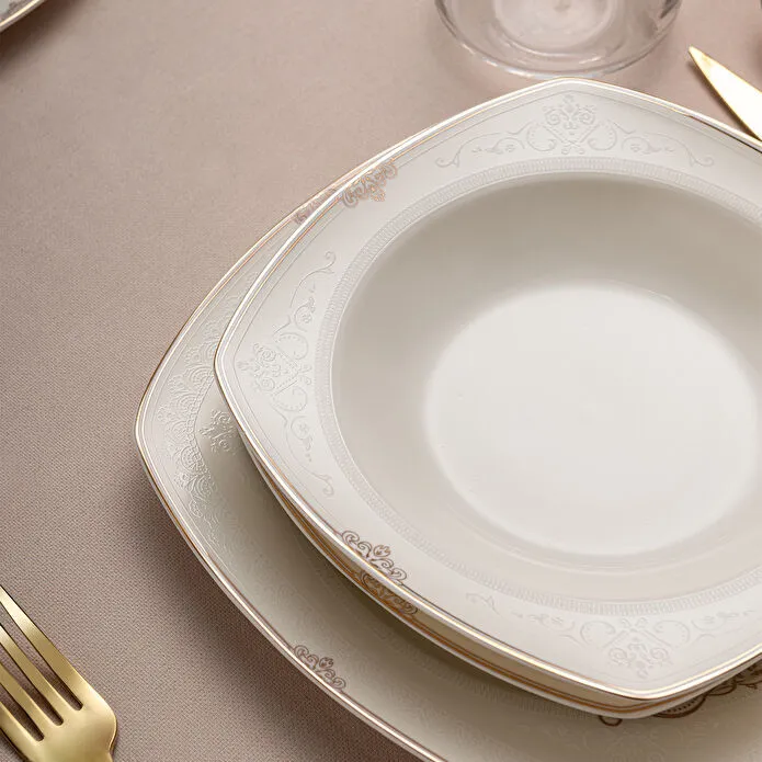 Emsan Bone Yeni Mimoza 12 Kişilik Yemek Takımı 60 Parça Yarım Kare