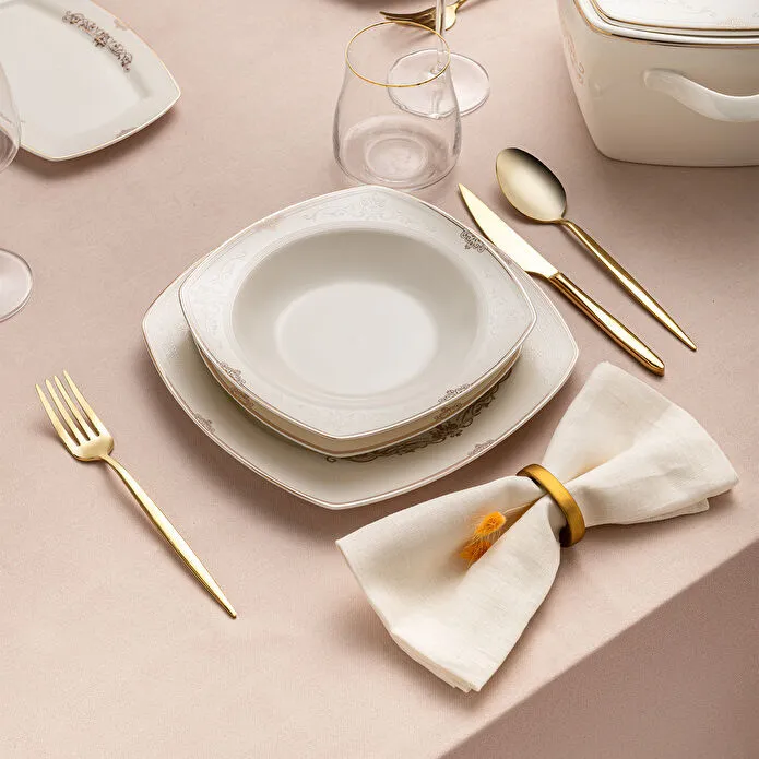 Emsan Bone Yeni Mimoza 12 Kişilik Yemek Takımı 60 Parça Yarım Kare