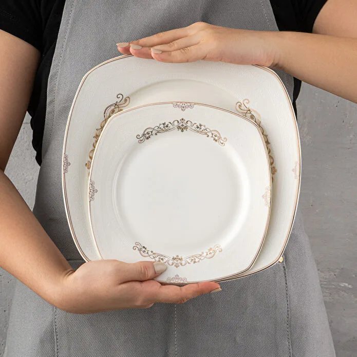 Emsan Bone Yeni Mimoza 12 Kişilik Yemek Takımı 60 Parça Yarım Kare