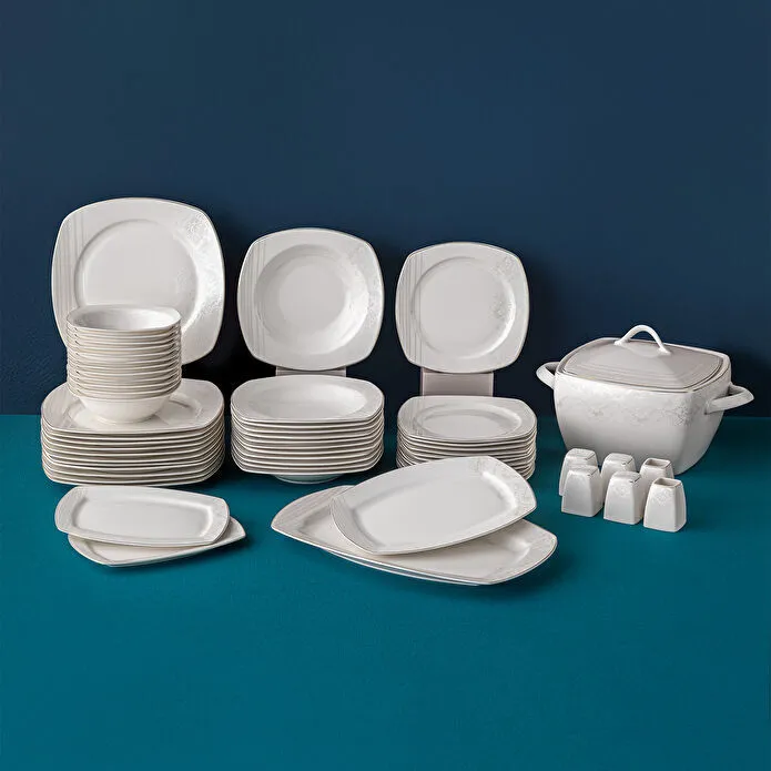 Emsan Bone Yeni Nilüfer 60 Parça 12 Kişilik Yemek Takımı Yarım Kare