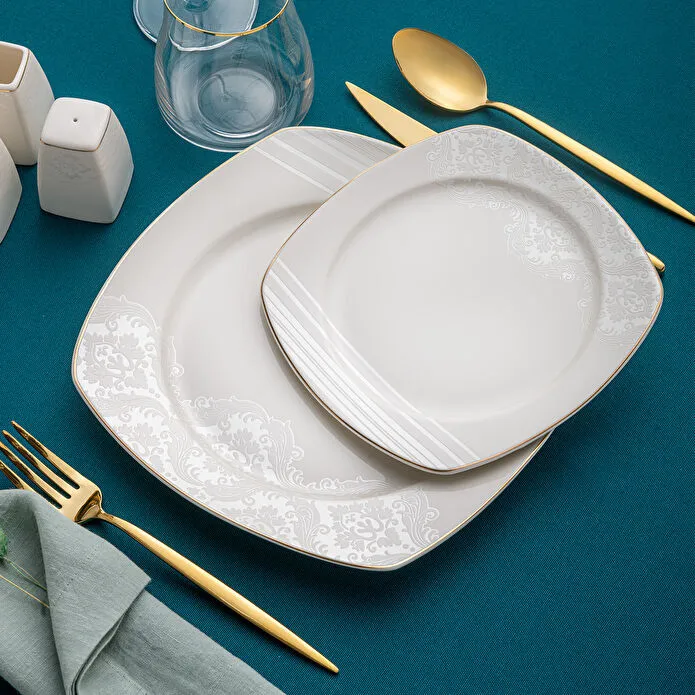 Emsan Bone Yeni Nilüfer 60 Parça 12 Kişilik Yemek Takımı Yarım Kare