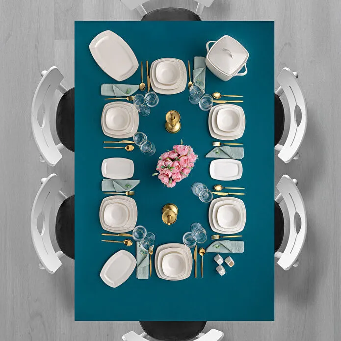 Emsan Bone Yeni Nilüfer 60 Parça 12 Kişilik Yemek Takımı Yarım Kare