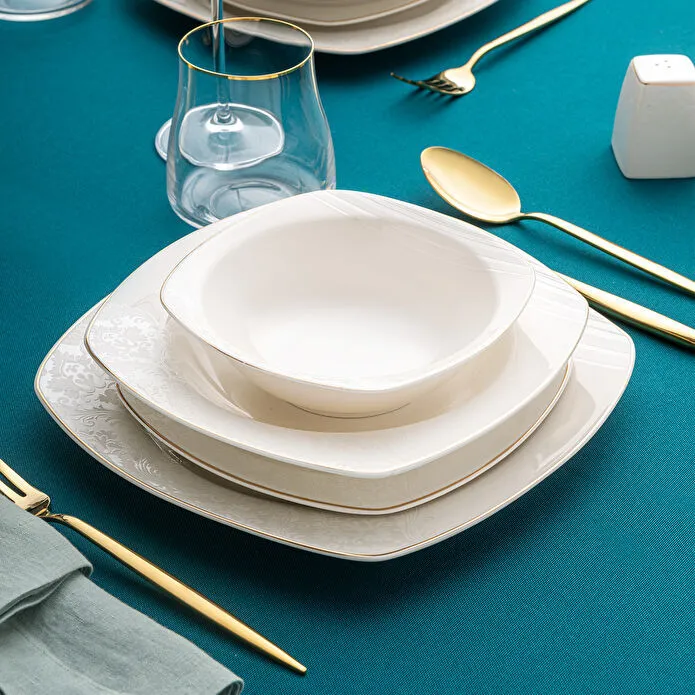 Emsan Bone Yeni Nilüfer 60 Parça 12 Kişilik Yemek Takımı Yarım Kare