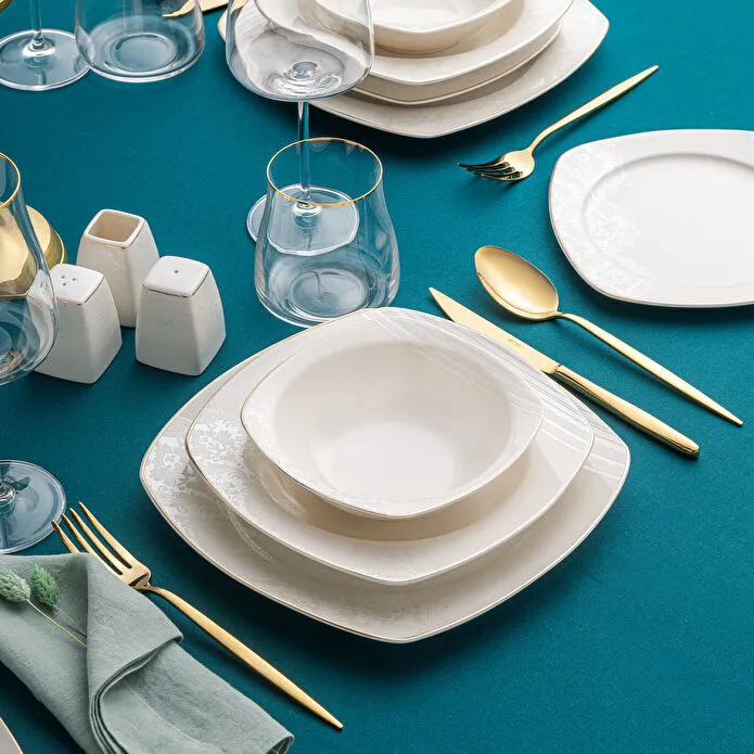 Emsan Bone Yeni Nilüfer 60 Parça 12 Kişilik Yemek Takımı Yarım Kare