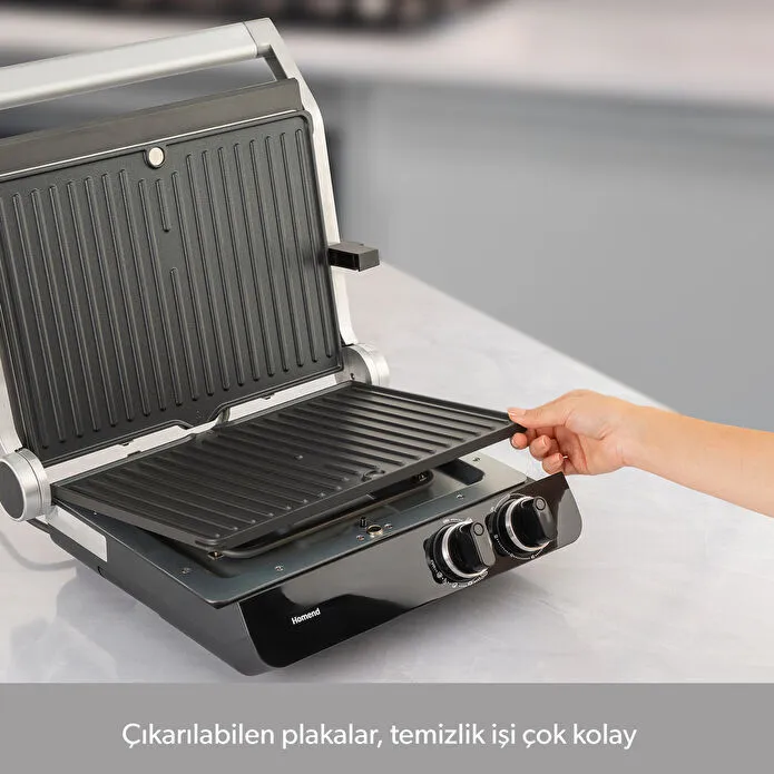 Homend Grilliant 1342H 3 in 1 Inox Gövde Çift Taraflı XL Döküm Plaka Tost ve Izgara Makinesi