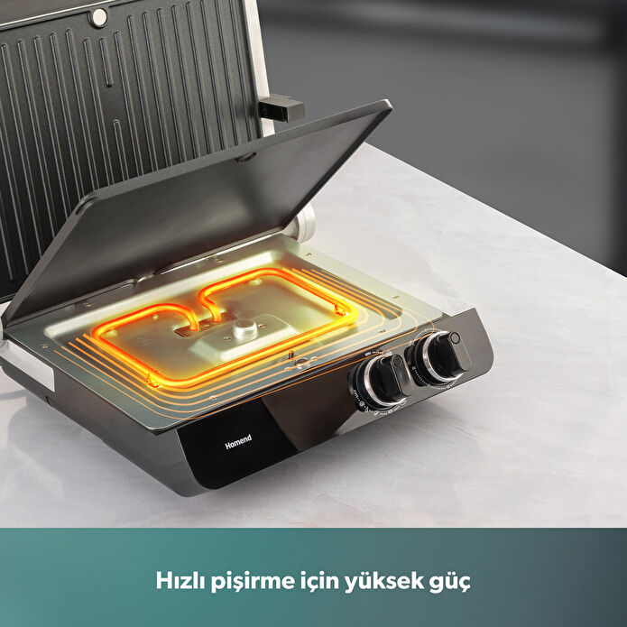 Homend Grilliant 1342H 3 in 1 Inox Gövde Çift Taraflı XL Döküm Plaka Tost ve Izgara Makinesi