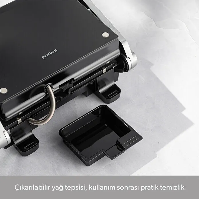 Homend Grilliant 1343H Cam Yüzeyli, 5 Hazır Programlı, Döküm Plakalı, Led Ekranlı Konuşan Tost ve Izgara Makinesi