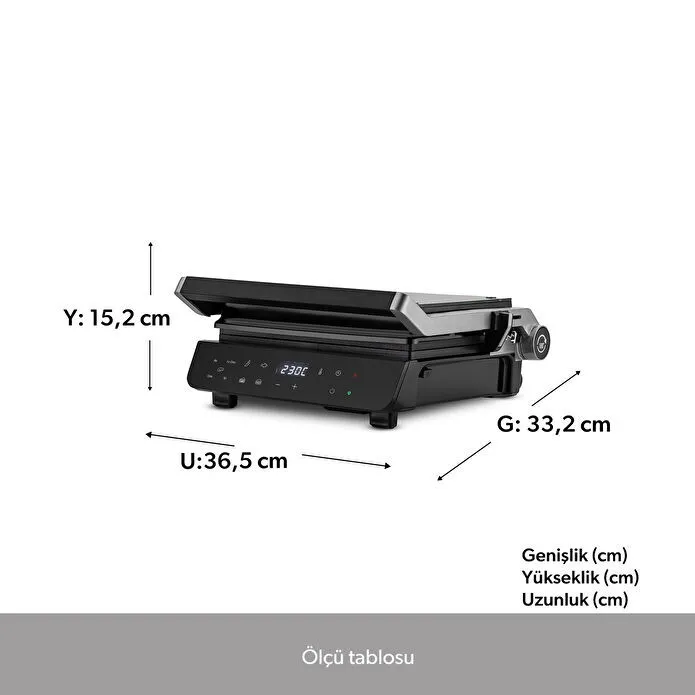 Homend Grilliant 1343H Cam Yüzeyli, 5 Hazır Programlı, Döküm Plakalı, Led Ekranlı Konuşan Tost ve Izgara Makinesi