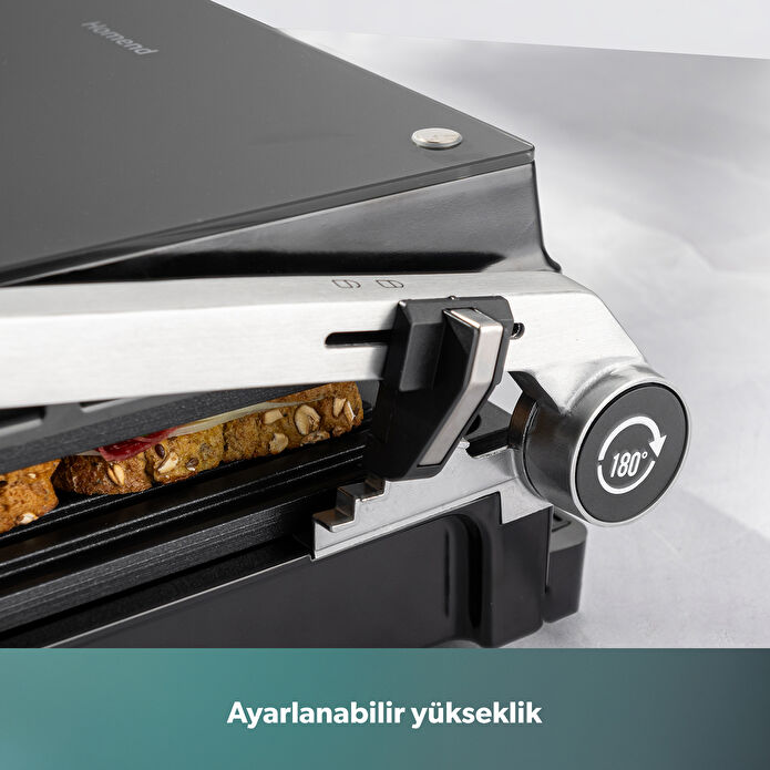 Homend Grilliant 1343H Cam Yüzeyli, 5 Hazır Programlı, Döküm Plakalı, Led Ekranlı Konuşan Tost ve Izgara Makinesi