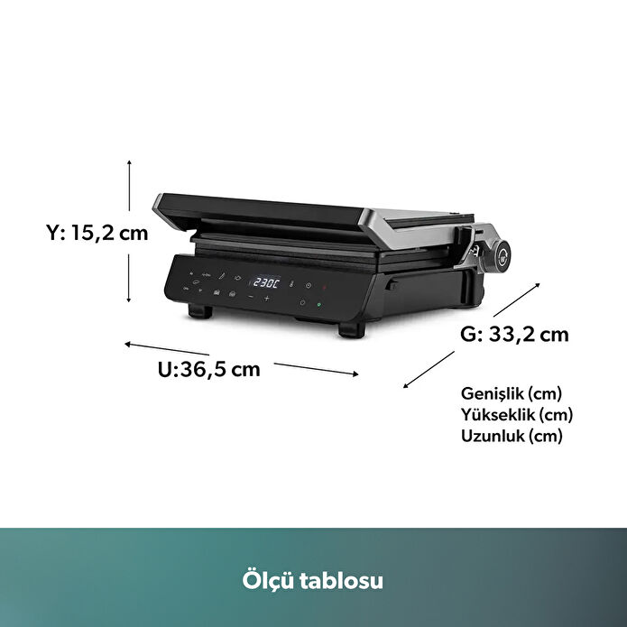 Homend Grilliant 1343H Cam Yüzeyli, 5 Hazır Programlı, Döküm Plakalı, Led Ekranlı Konuşan Tost ve Izgara Makinesi