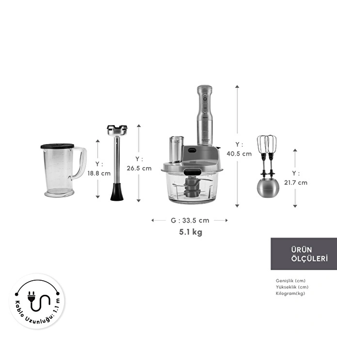 Karaca Mastermaid Prosteel Uzun Blender Ayaklı 6 Bıçaklı Cam Mutfak Robotu 2500W Galaxy Grey