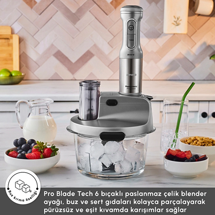 Karaca Mastermaid Prosteel Uzun Blender Ayaklı 6 Bıçaklı Cam Mutfak Robotu 2500W Galaxy Grey