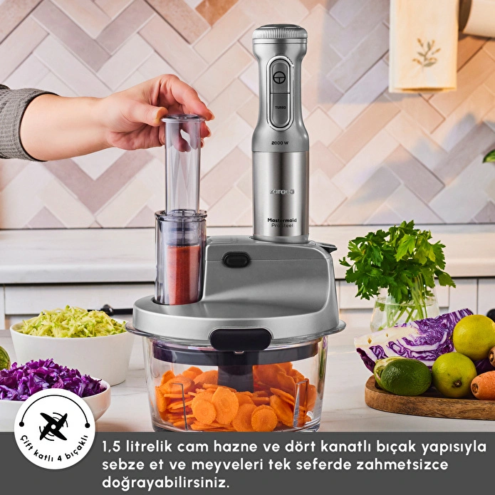 Karaca Mastermaid Prosteel Uzun Blender Ayaklı 6 Bıçaklı Cam Mutfak Robotu 2500W Galaxy Grey