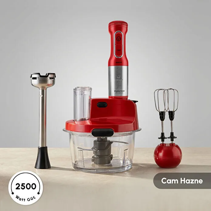 Karaca Mastermaid Prosteel Uzun Blender Ayaklı 6 Bıçaklı Cam Mutfak Robotu 2500W Imperial Red