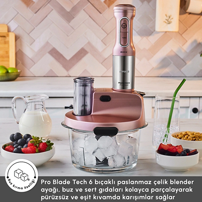 Karaca Mastermaid Prosteel Uzun Blender Ayaklı 6 Bıçaklı Cam Mutfak Robotu 2500W Rosegold