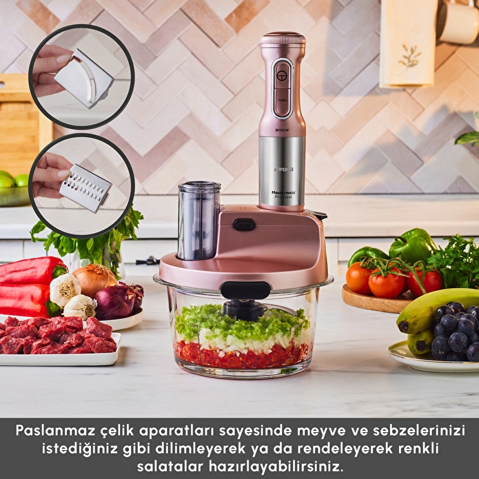 Karaca Mastermaid Prosteel Uzun Blender Ayaklı 6 Bıçaklı Cam Mutfak Robotu 2500W Rosegold