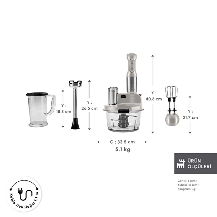 Karaca Mastermaid Prosteel 6 in 1 Uzun Blender Ayaklı 6 Bıçaklı Cam Mutfak Robotu 2500W Swiss Cream