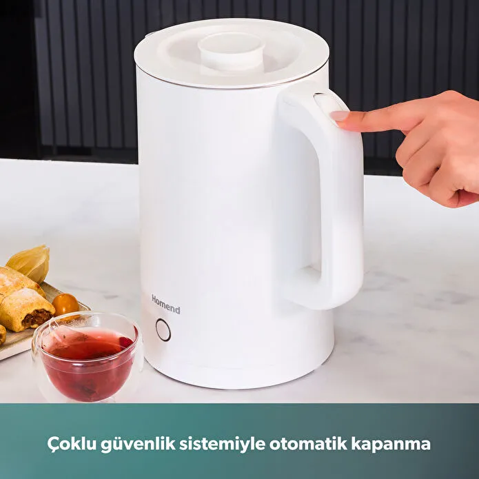 Homend Heatrow Cooltouch 1618H Paslanmaz Çelik El Yakmaz Gövdeli Su Isıtıcısı Beyaz