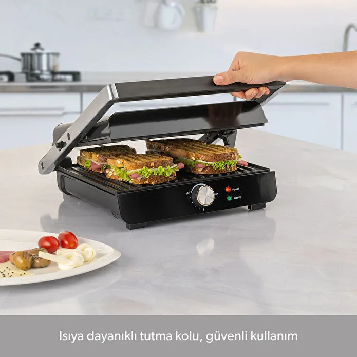 Homend Grilliant 1346H 4 Dilim Kapasiteli Gövdeli Döküm Plakalı Tost ve Izgara Makinesi Inox 2000W