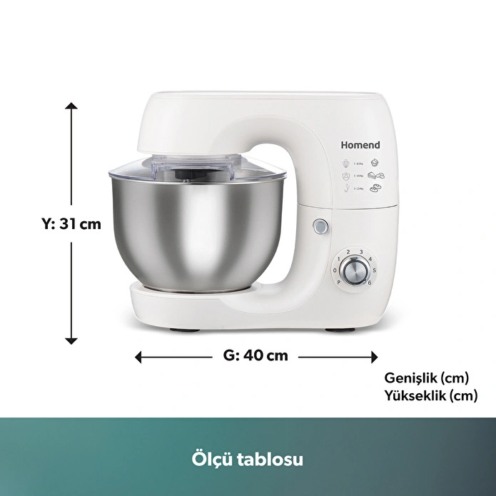 Homend Profashion 3082H Hamur Yoğurma Makinesi Krem 1200W 5,2L