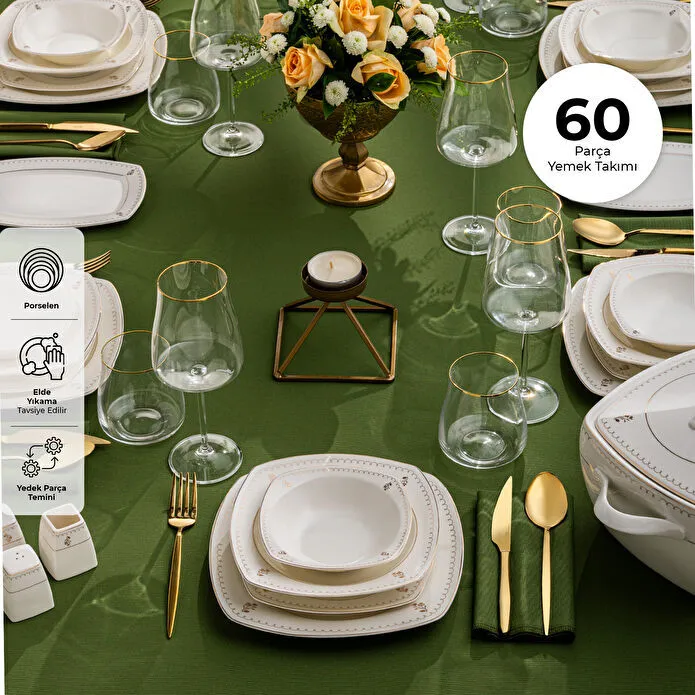 Emsan Belinda 60 Parça Yarım Kare 12 Kişilik Yemek Takımı