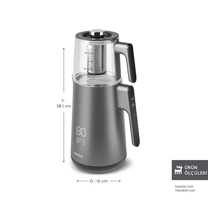 Karaca Cool Touch 1502 Çift Cidarlı Dijital Ekran Çay Makinesi Silver
