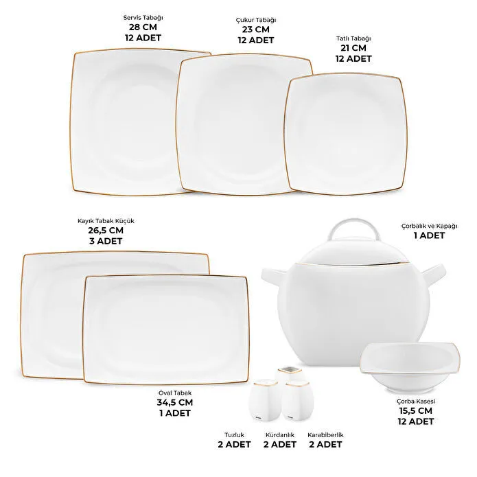 Emsan Yeni Karmen 60 Parça 12 Kişilik Yemek Takımı Kare Gold