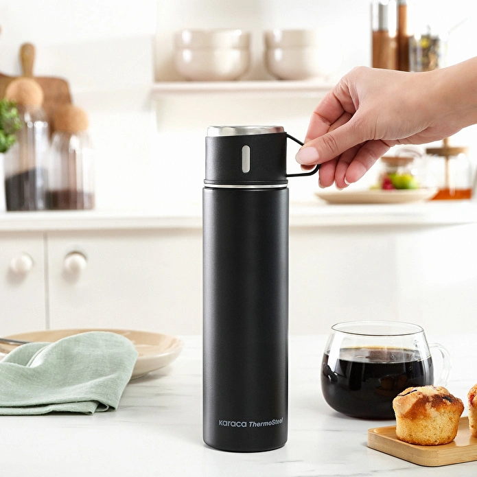 Karaca Thermosteel Nature Bardaklı Çelik Sızdırmaz Termos Siyah 550 ml