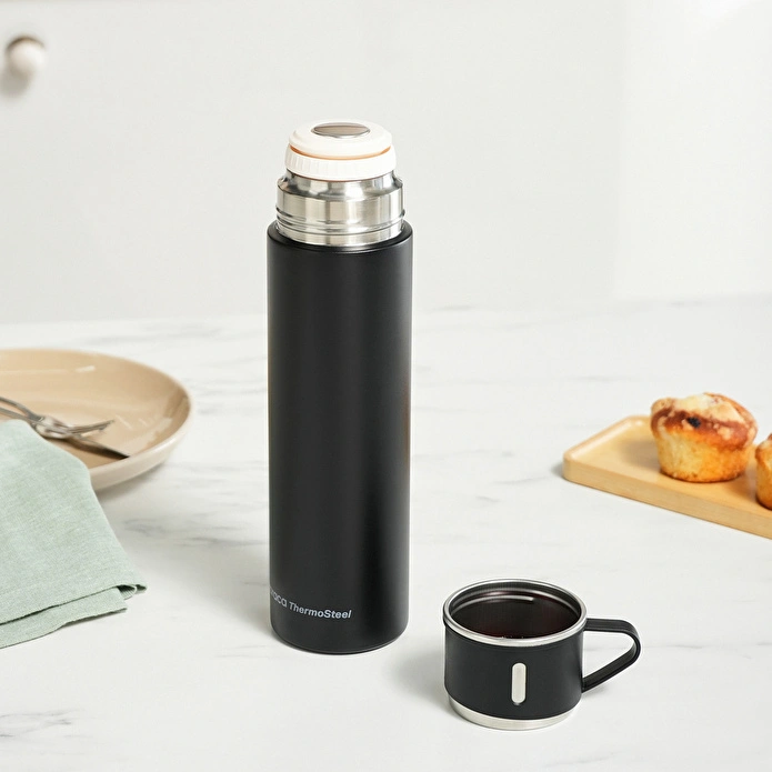 Karaca Thermosteel Nature Bardaklı Çelik Sızdırmaz Termos Siyah 550 ml