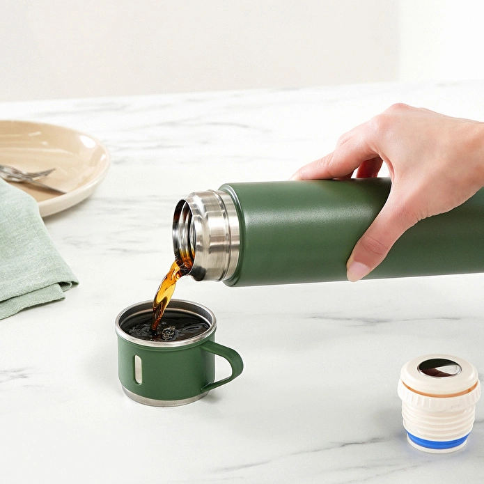 Karaca Thermosteel Nature Bardaklı Çelik Sızdırmaz Termos Haki 500 ml