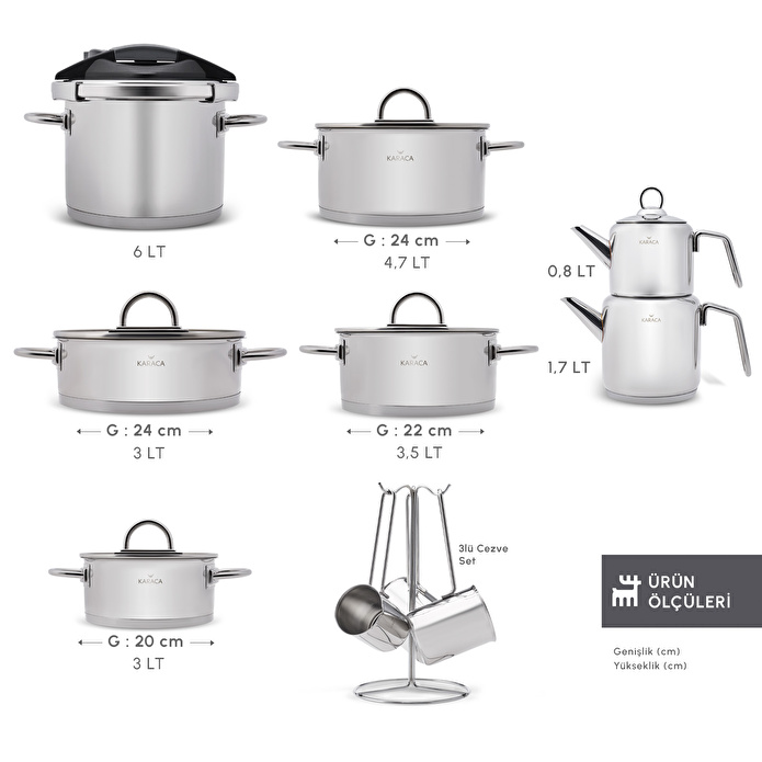 Karaca Platinium 17 Parça İndüksiyon Tabanlı Çelik Çeyiz Seti