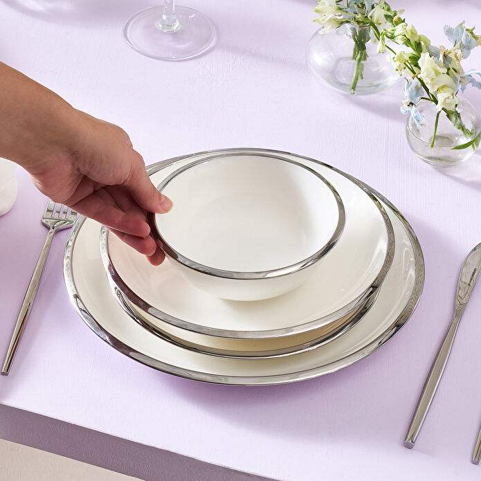 Karaca Stream Bone Ekinoks 53 Parça 12 Kişilik Yemek Takımı Platin