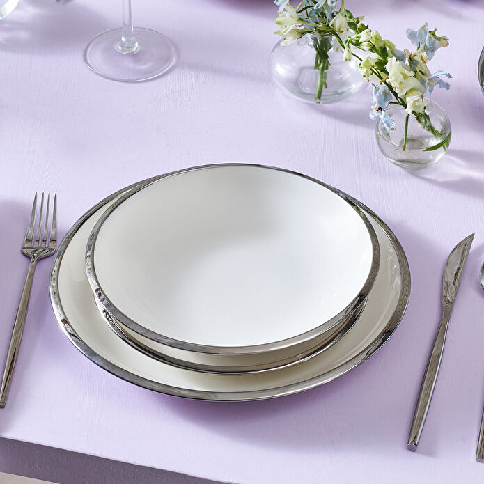 Karaca Stream Bone Ekinoks 53 Parça 12 Kişilik Yemek Takımı Platin